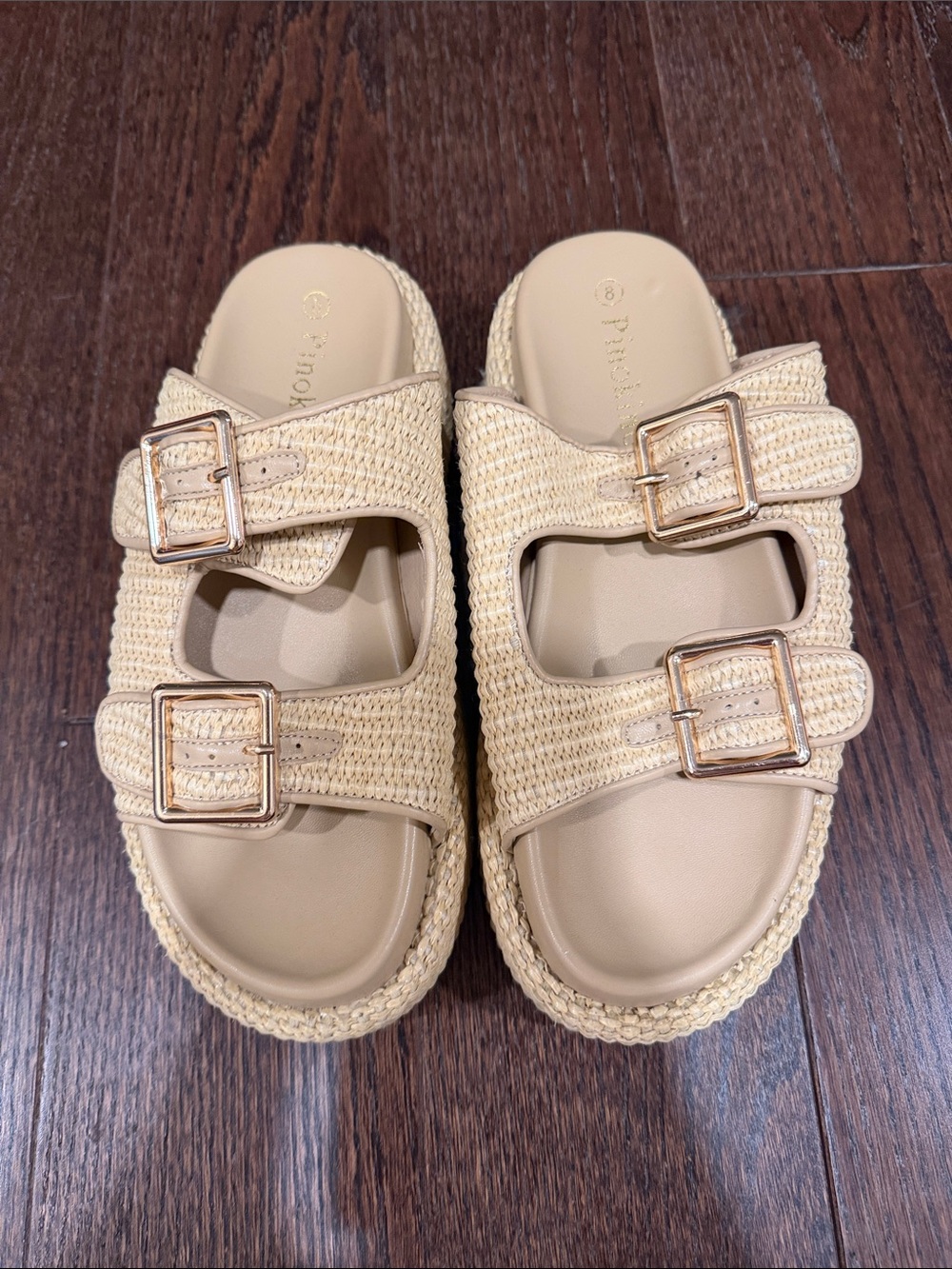 Amazon Beige Kids' Double Buckle Sandals with Gold Buckles